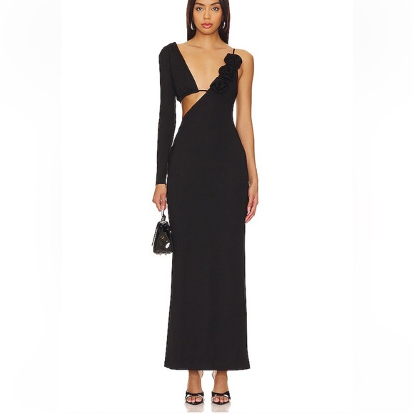Camila Coelho Waleska Maxi Dress Black
Roses One-Shoulder gown Revolve S - Picture 1 of 9